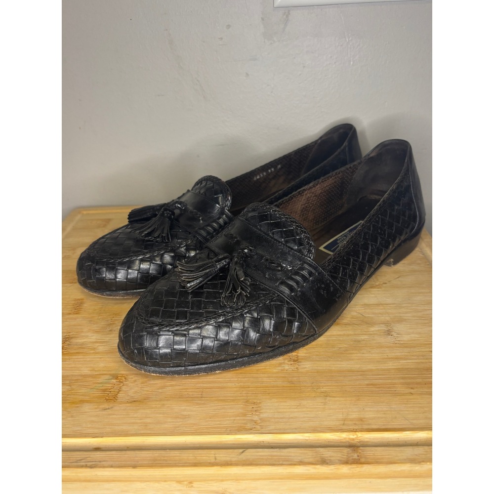 Cole Haan Bragano Mens 13 M Black Woven Leather Tassel Loafers Made in Italy